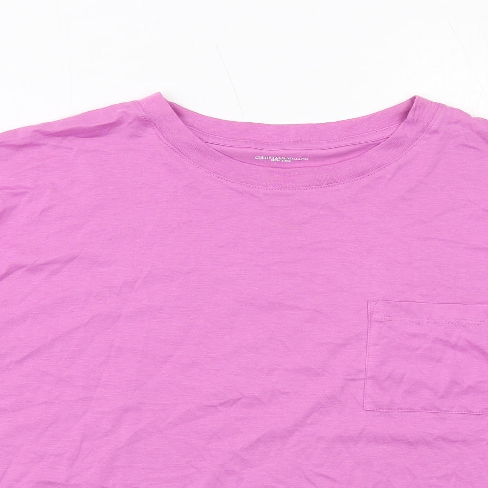 Christian Siriano Womens Purple Cotton Basic T-Shirt Size XL Round Neck