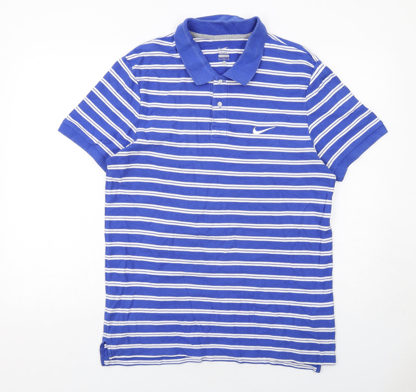 Nike Mens Blue Striped Cotton Polo Size L Collared Button