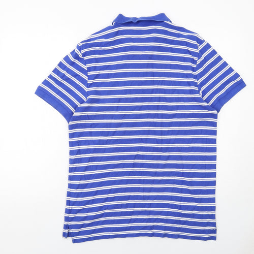 Nike Mens Blue Striped Cotton Polo Size L Collared Button