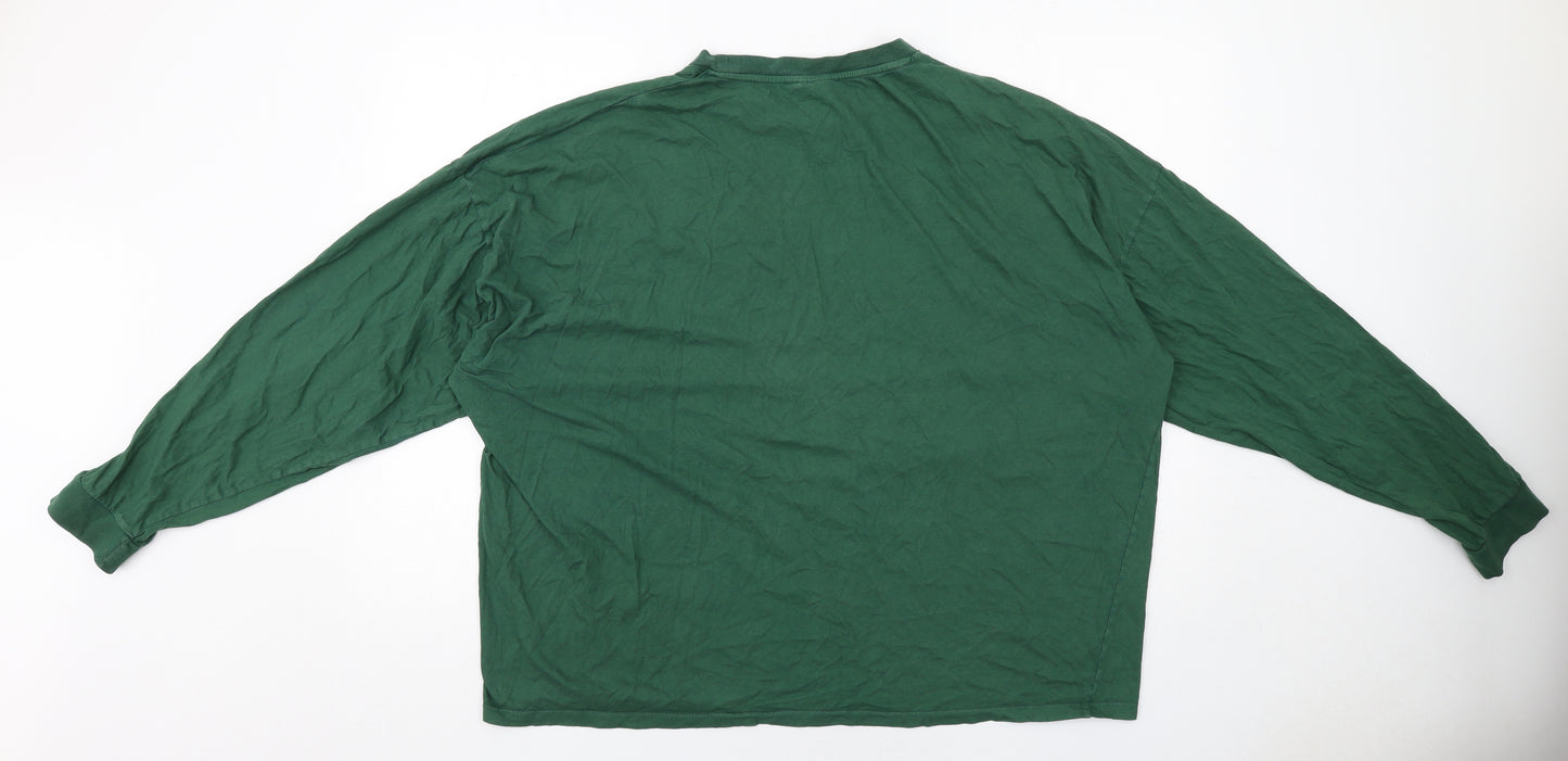 ASOS Mens Green Cotton T-Shirt Size XL Mock Neck