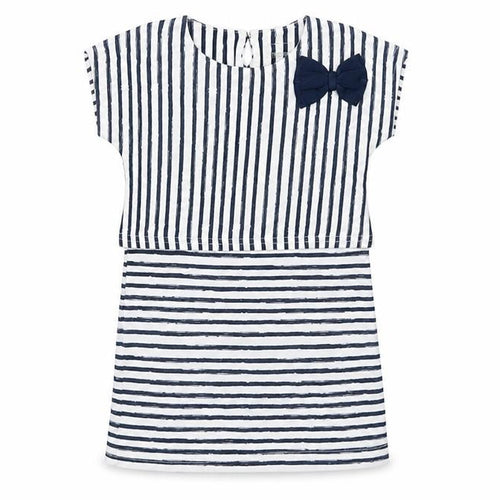 name it Girls Blue Striped Viscose T-Shirt Dress Size 5 Years Boat Neck Button