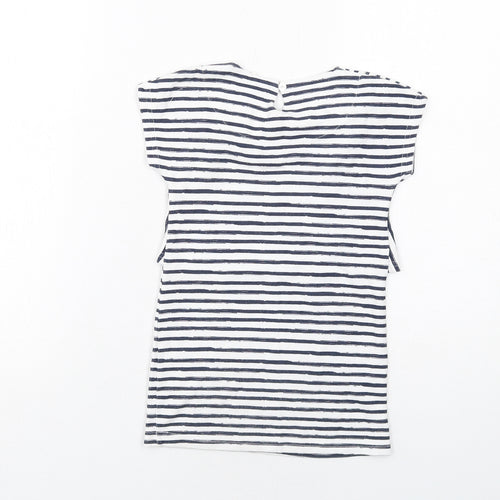 name it Girls Blue Striped Viscose T-Shirt Dress Size 5 Years Boat Neck Button