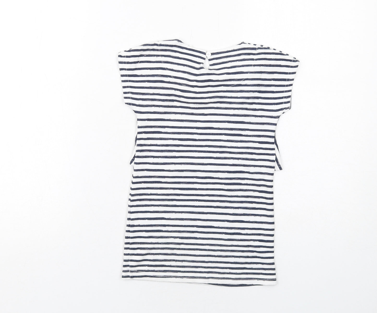 name it Girls Blue Striped Viscose T-Shirt Dress Size 5 Years Boat Neck Button