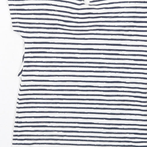 name it Girls Blue Striped Viscose T-Shirt Dress Size 5 Years Boat Neck Button