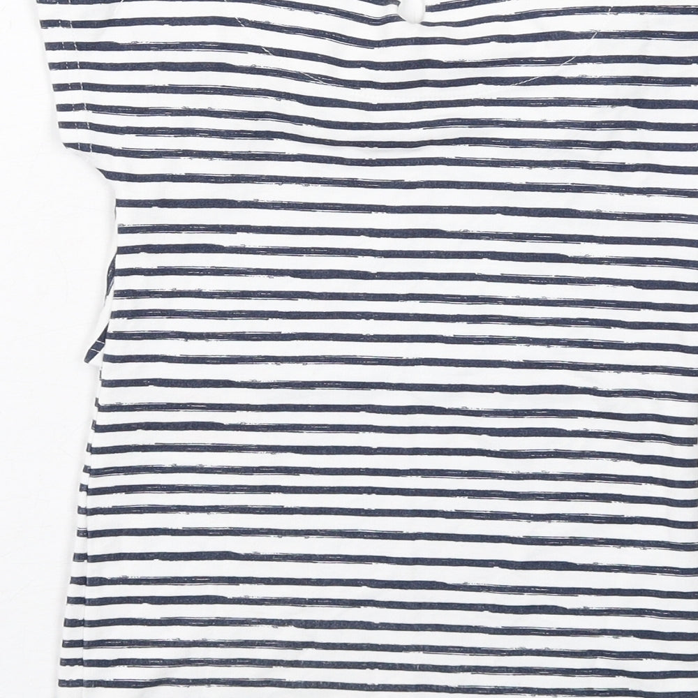 name it Girls Blue Striped Viscose T-Shirt Dress Size 5 Years Boat Neck Button