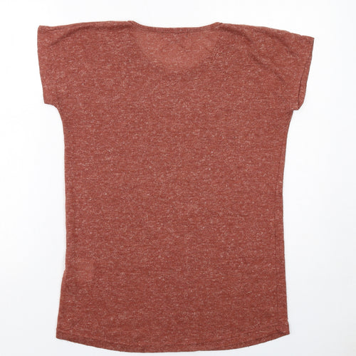 Numph Womens Brown Polyester Basic T-Shirt Size XS Round Neck - Fox Print