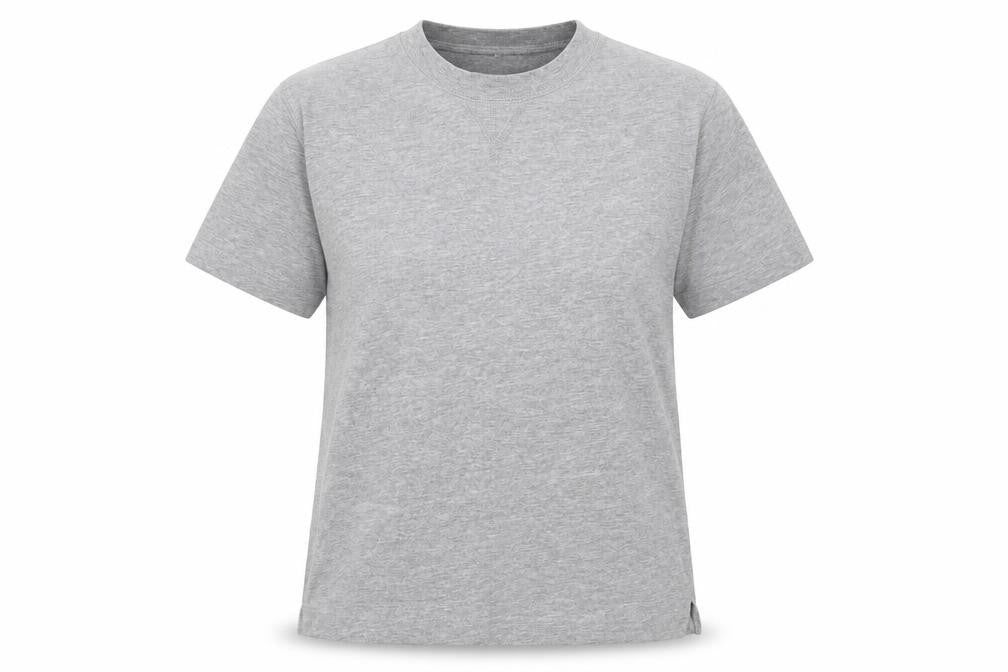 Front view of H&M women’s grey cotton basic t-shirt, size S, round neck