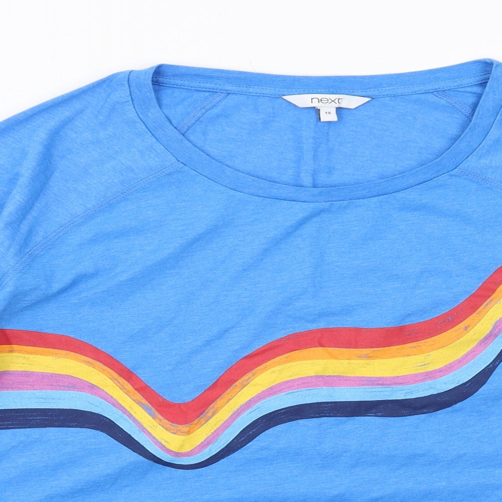 NEXT Womens Blue Cotton Basic T-Shirt Size 10 Round Neck - Rainbow Print