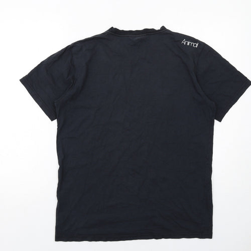 Animal Mens Black Cotton T-Shirt Size M Round Neck
