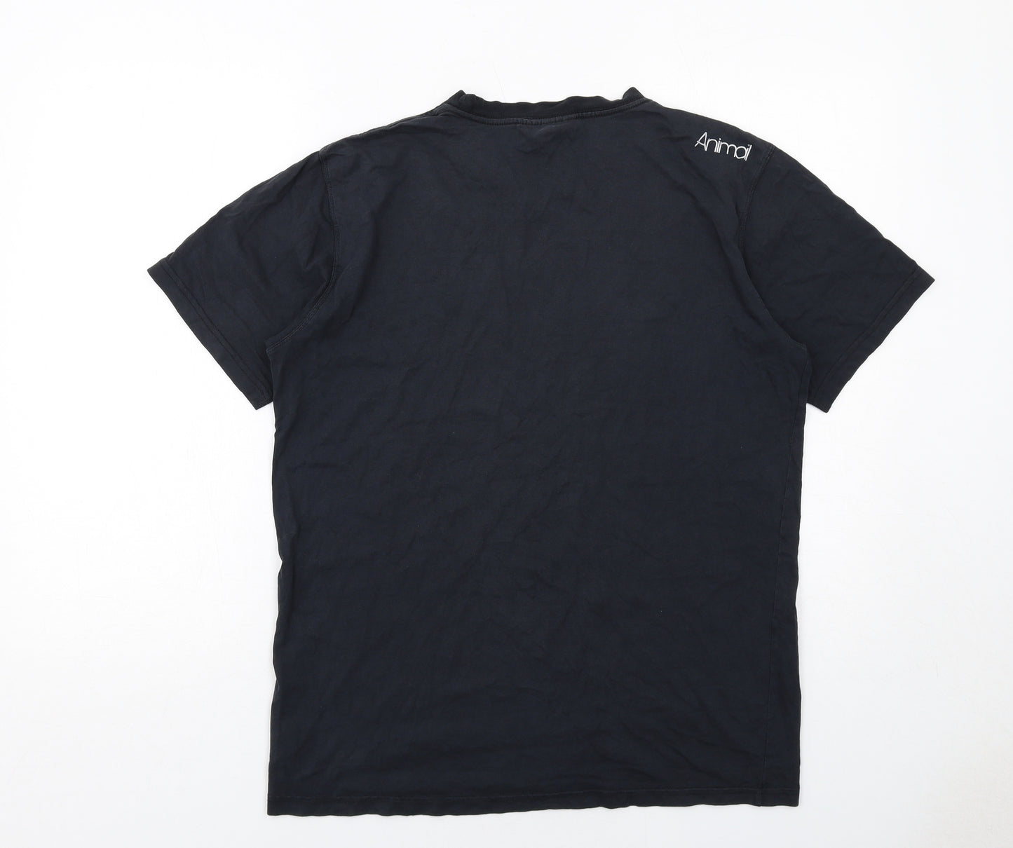 Animal Mens Black Cotton T-Shirt Size M Round Neck