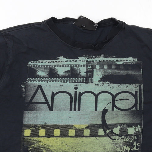 Animal Mens Black Cotton T-Shirt Size M Round Neck