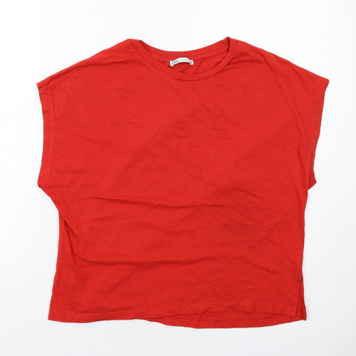 Zara Womens Red Cotton Basic T-Shirt Size S Round Neck