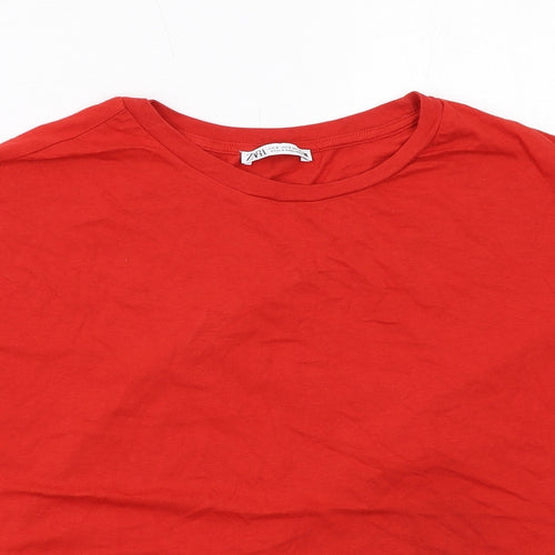 Zara Womens Red Cotton Basic T-Shirt Size S Round Neck