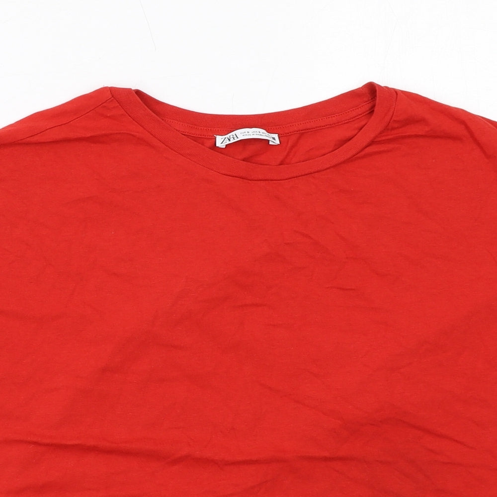 Zara Womens Red Cotton Basic T-Shirt Size S Round Neck