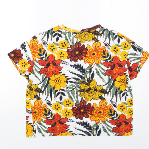 Zara Womens Multicoloured Floral Cotton Basic T-Shirt Size S Boat Neck