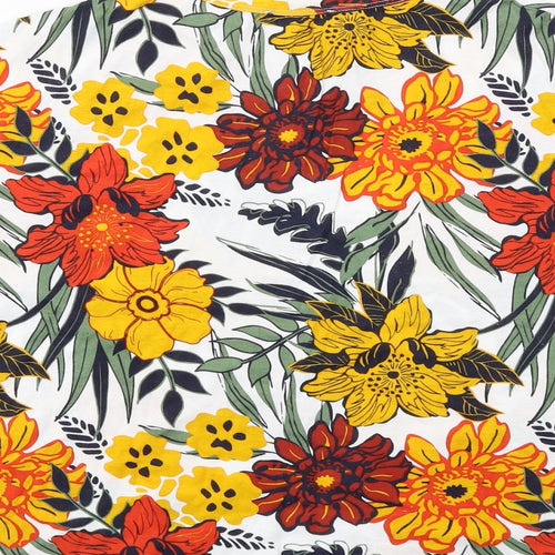 Zara Womens Multicoloured Floral Cotton Basic T-Shirt Size S Boat Neck