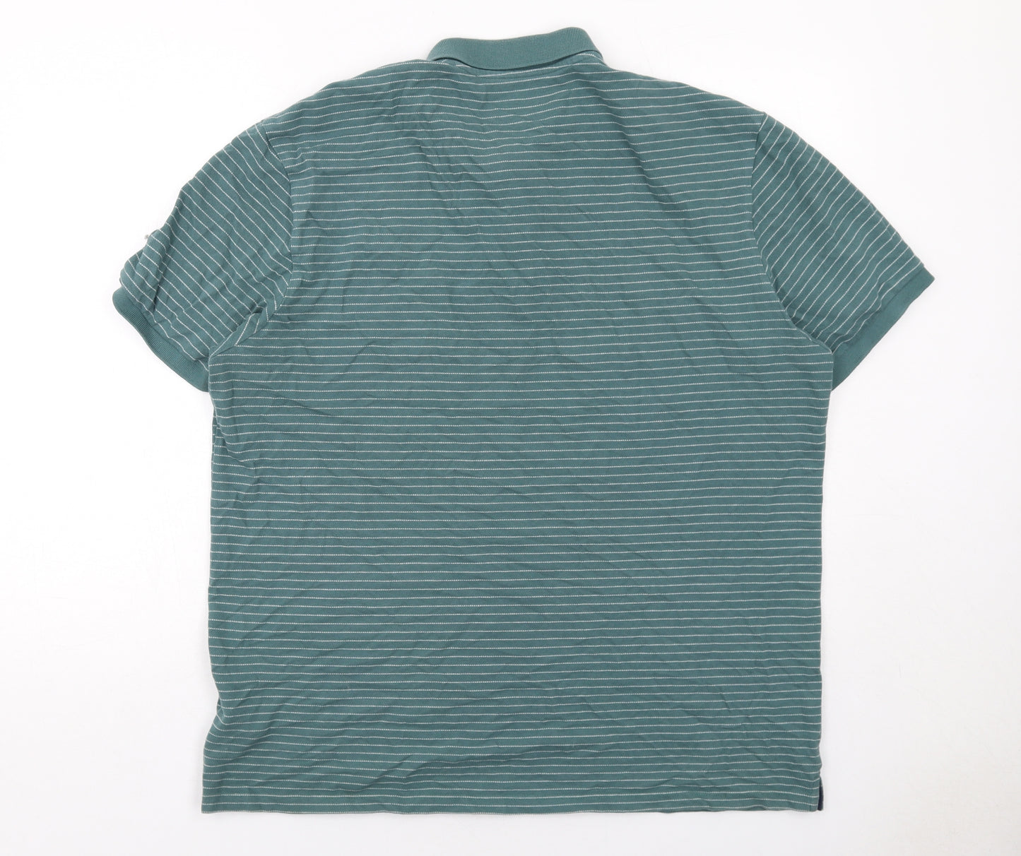 NEXT Mens Green Striped Cotton Polo Size XL Collared Button