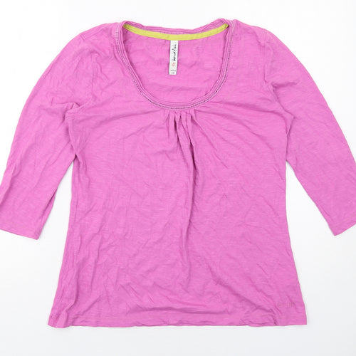 Weird Fish Womens Pink Cotton Basic T-Shirt Size 10 Scoop Neck - Front Pleat Detail