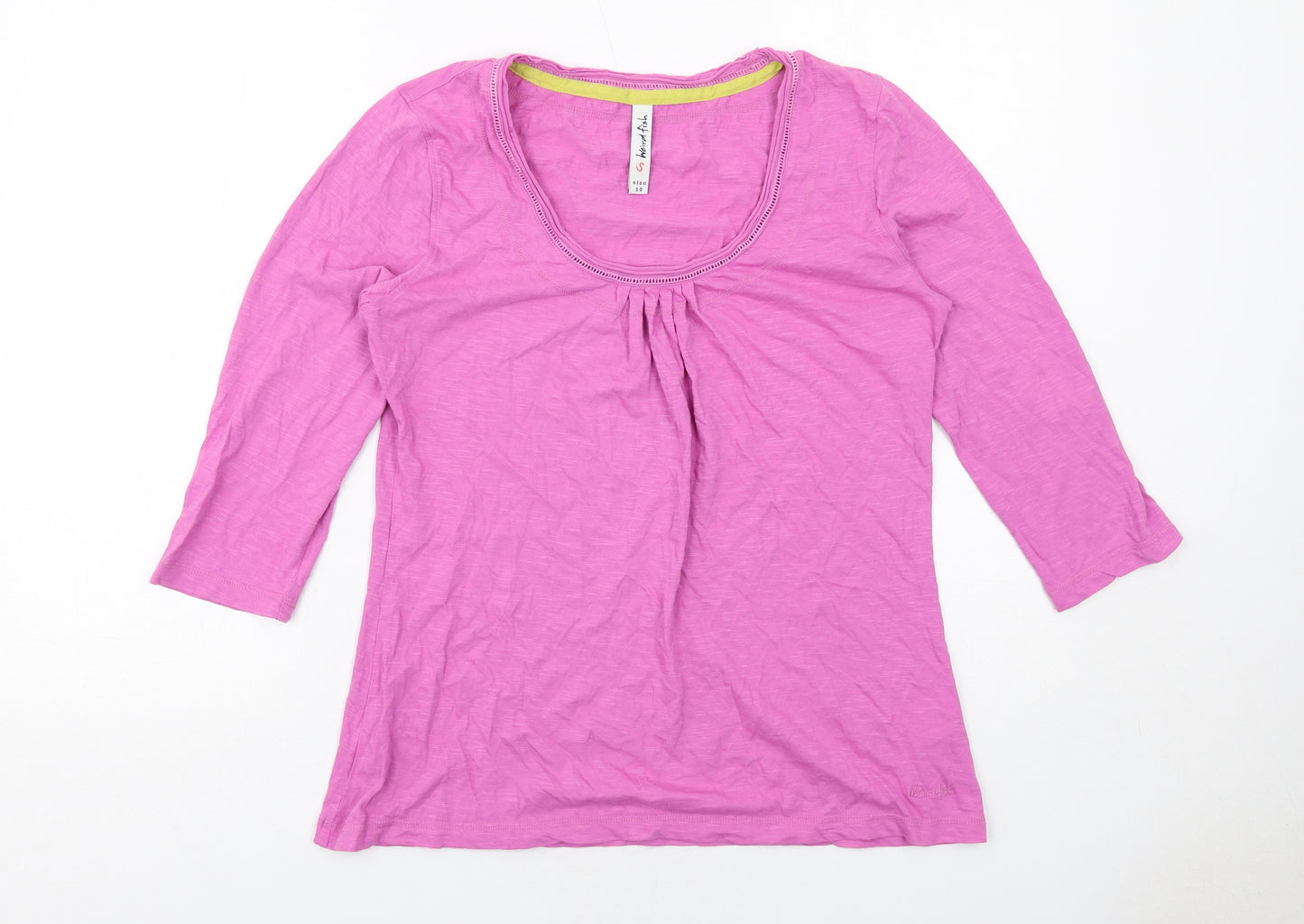 Weird Fish Womens Pink Cotton Basic T-Shirt Size 10 Scoop Neck - Front Pleat Detail