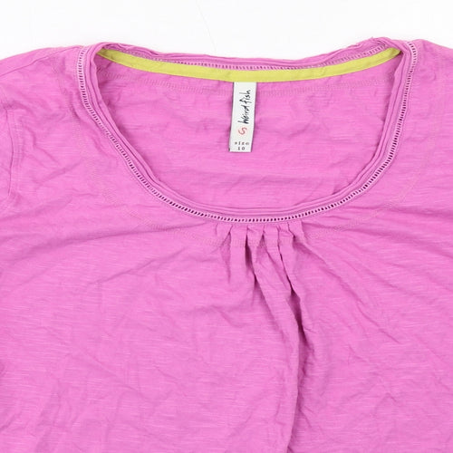 Weird Fish Womens Pink Cotton Basic T-Shirt Size 10 Scoop Neck - Front Pleat Detail