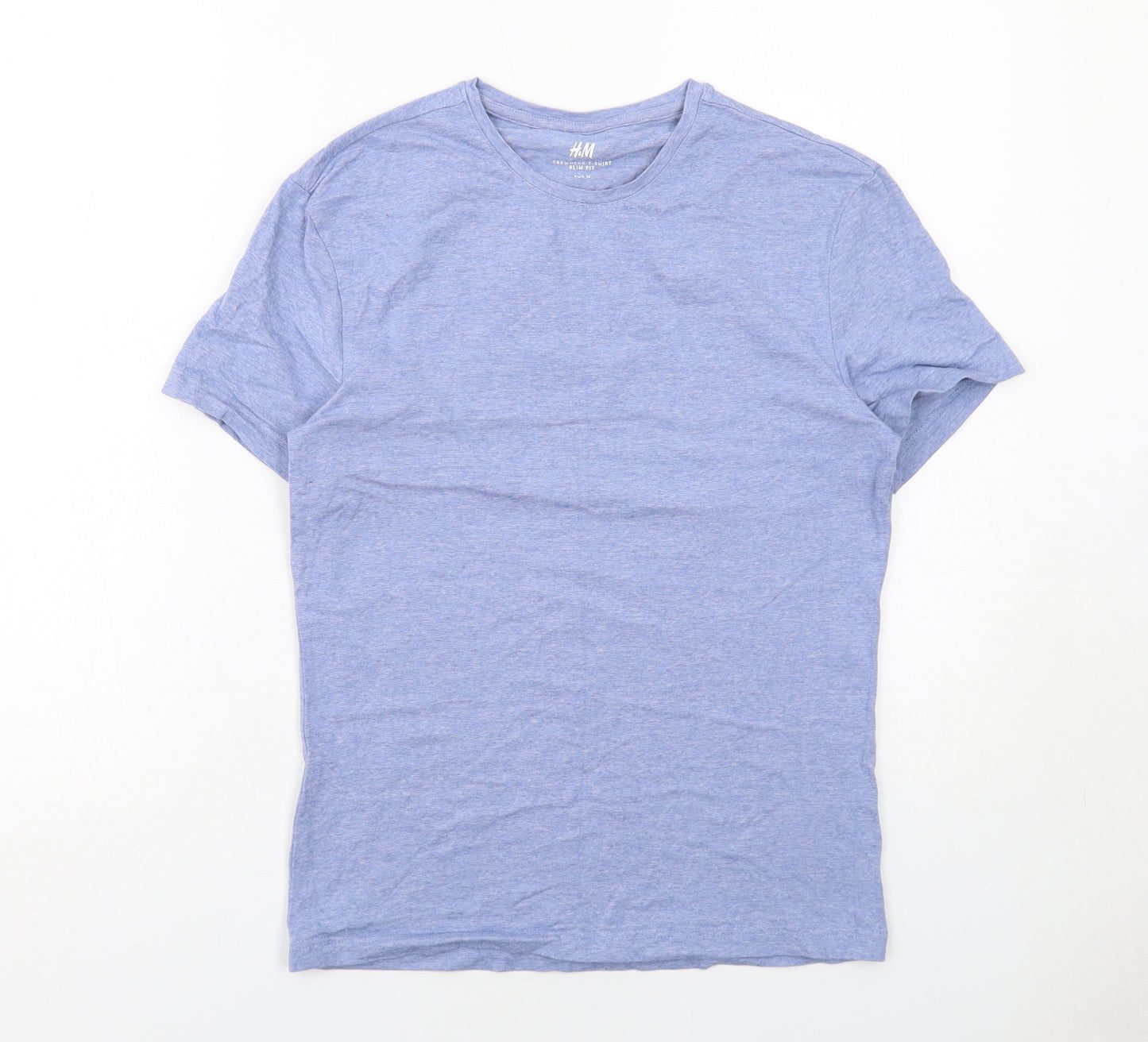 H&M Mens Blue Cotton T-Shirt Size M Round Neck