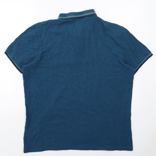Marks and Spencer Mens Blue Cotton Polo Size XL Collared Button