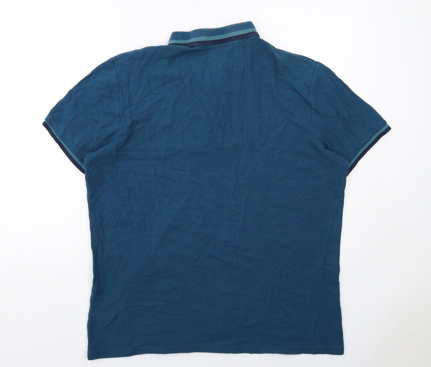 Marks and Spencer Mens Blue Cotton Polo Size XL Collared Button