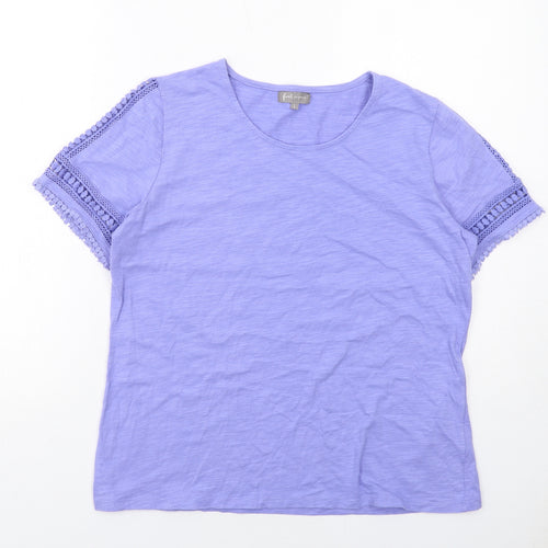 First Avenue Womens Purple Cotton Basic T-Shirt Size L Round Neck - Crochet Detail