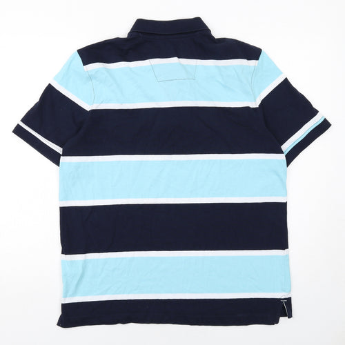 Nautica Mens Blue Striped Cotton Polo Size M Collared Button