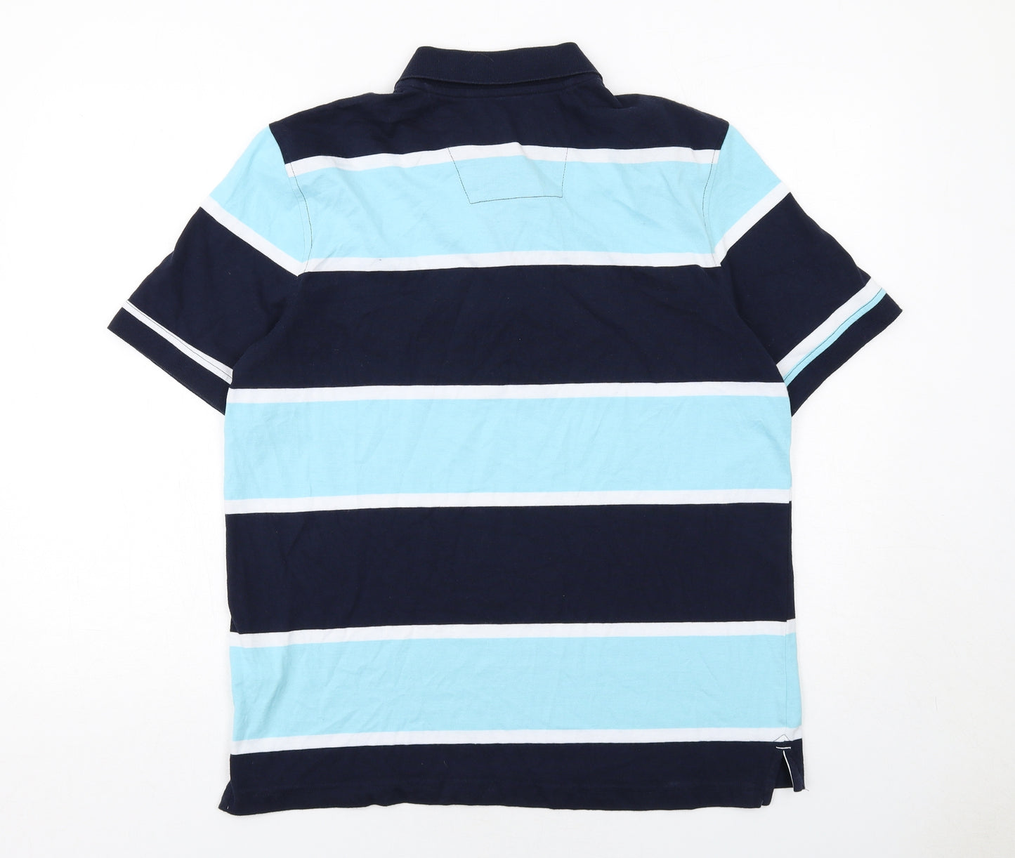Nautica Mens Blue Striped Cotton Polo Size M Collared Button