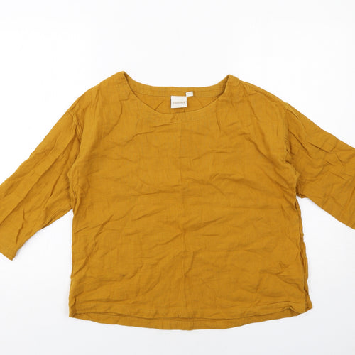 Coincasa Womens Yellow Cotton Basic T-Shirt Size S Boat Neck