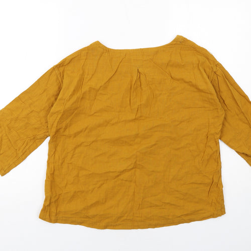 Coincasa Womens Yellow Cotton Basic T-Shirt Size S Boat Neck