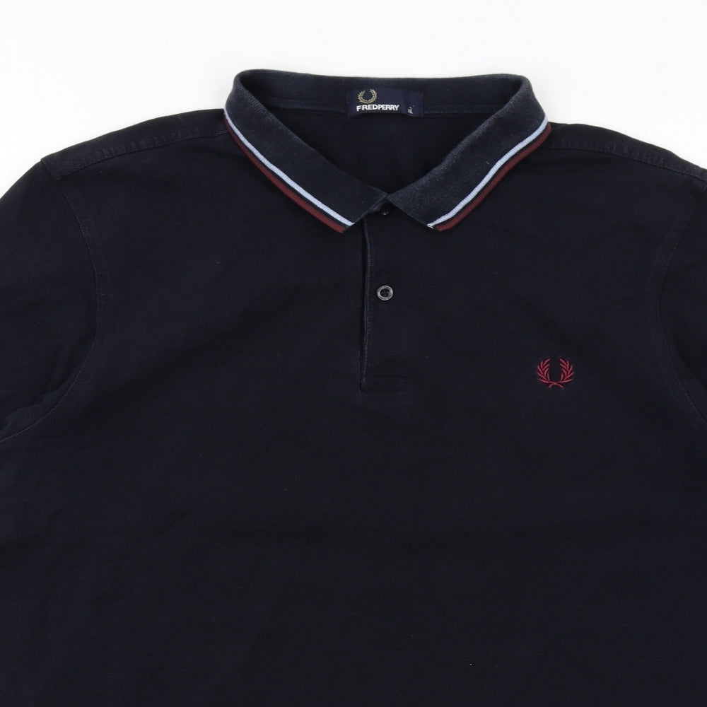 Fred Perry Mens Blue Cotton Polo Size XL Collared Button