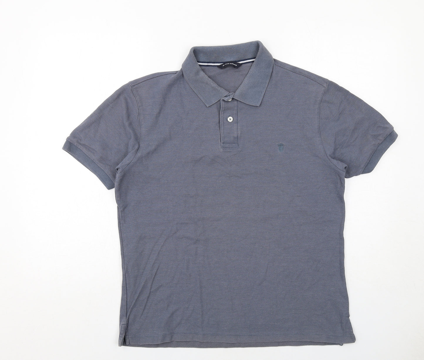 Marks and Spencer Mens Blue Cotton Polo Size M Collared Button