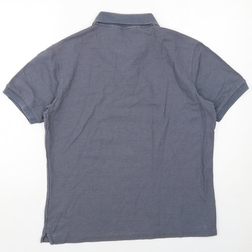 Marks and Spencer Mens Blue Cotton Polo Size M Collared Button