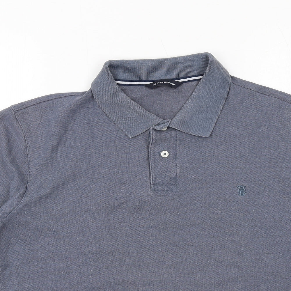 Marks and Spencer Mens Blue Cotton Polo Size M Collared Button