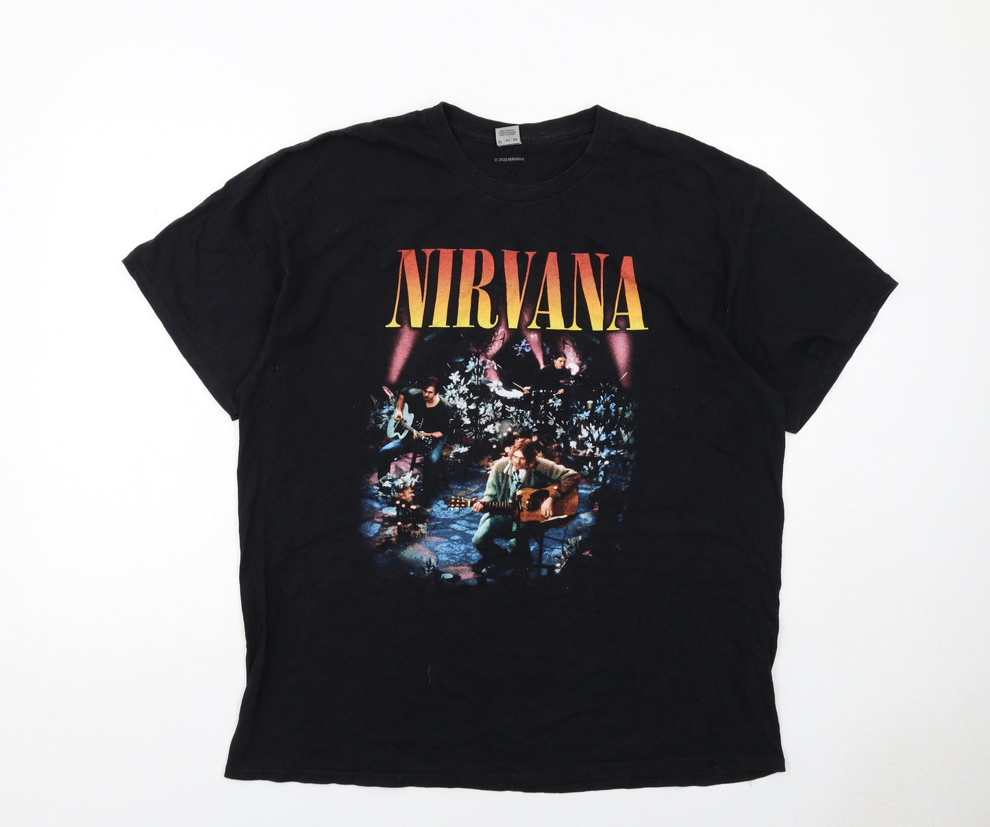 Nirvana Mens Black Cotton T-Shirt Size XL Round Neck