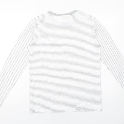 Mango Womens White Striped Cotton Basic T-Shirt Size S Boat Neck