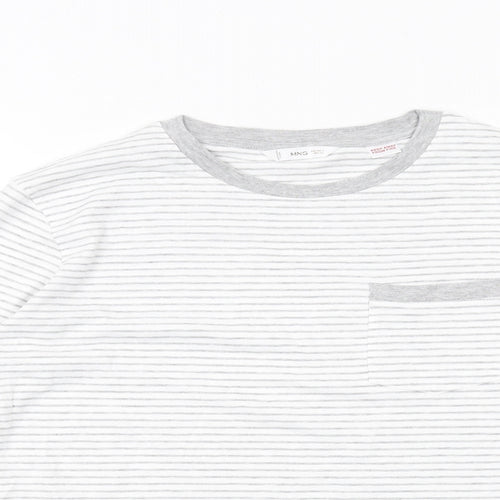 Mango Womens White Striped Cotton Basic T-Shirt Size S Boat Neck