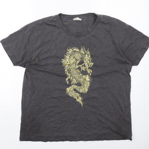 Hush Womens Grey Cotton Basic T-Shirt Size S Round Neck - Dragon