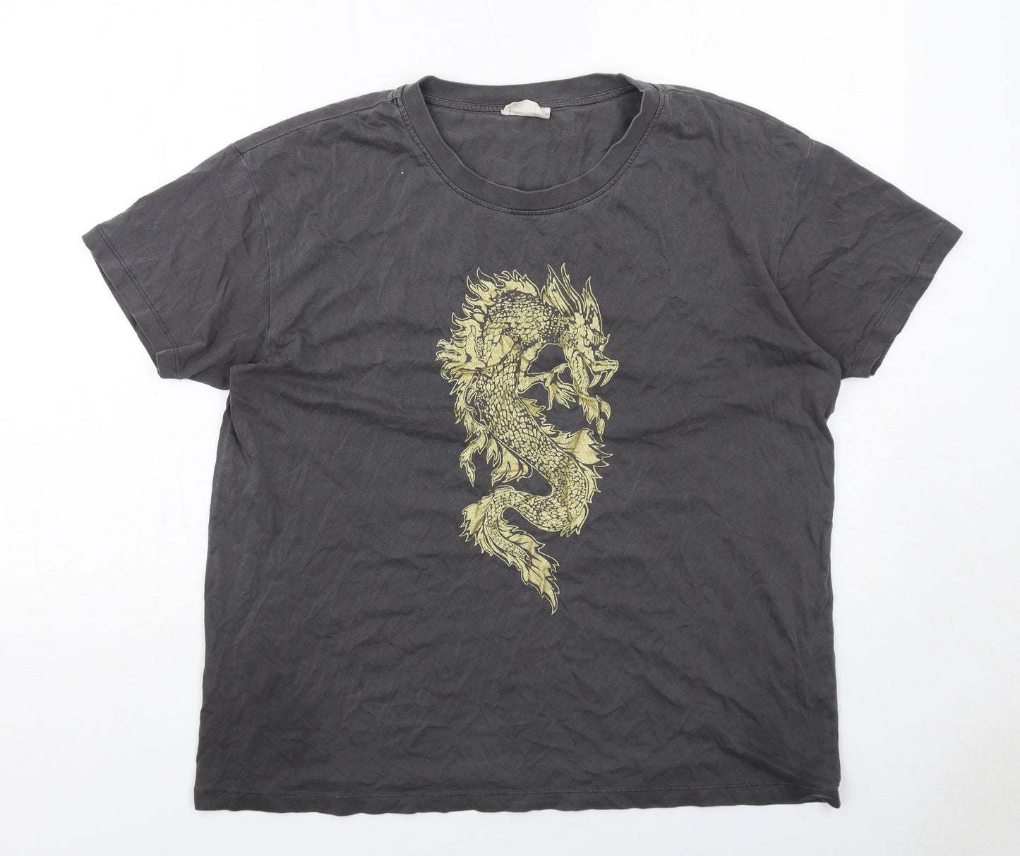 Hush Womens Grey Cotton Basic T-Shirt Size S Round Neck - Dragon