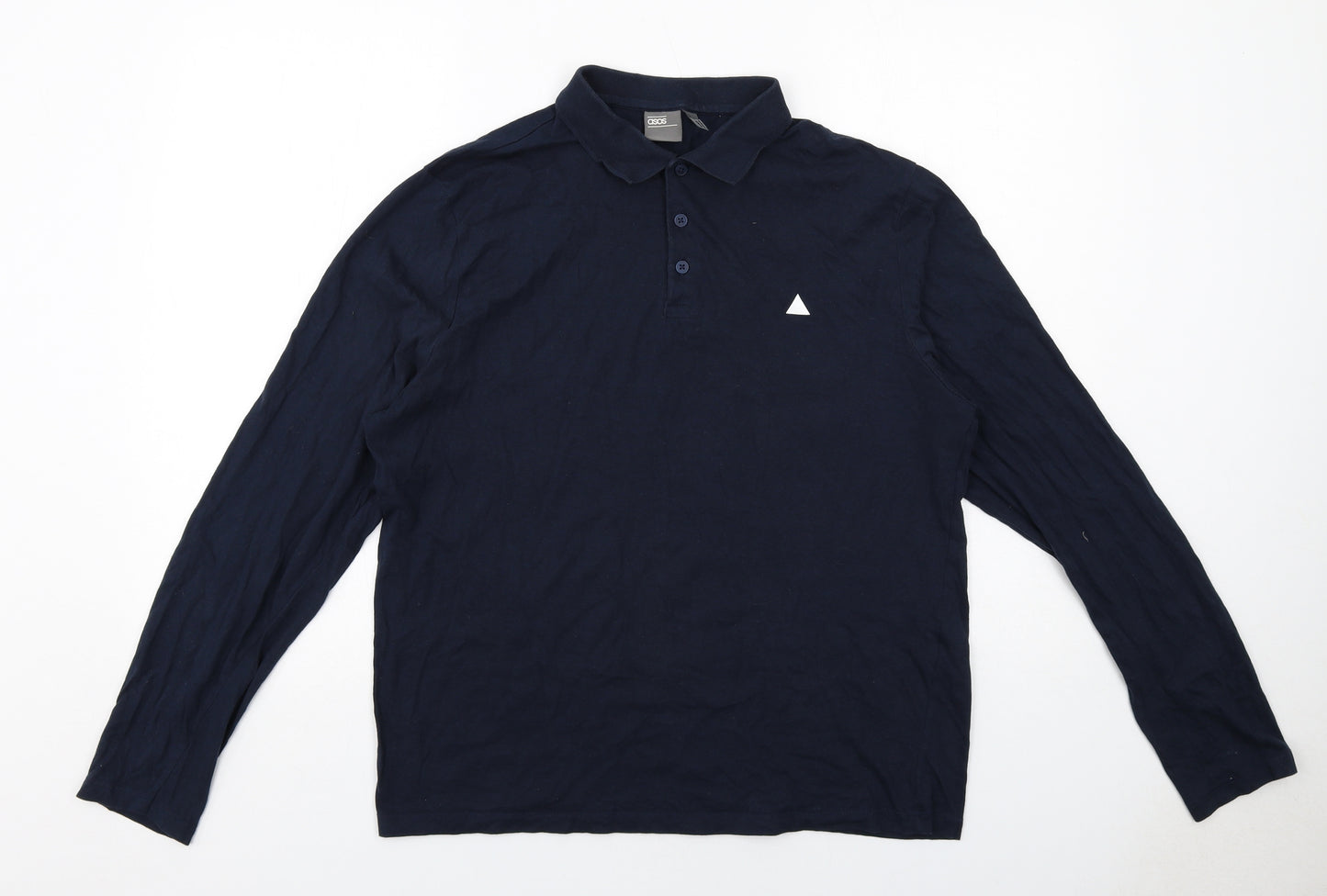 ASOS Mens Blue Cotton Polo Size L Collared Button