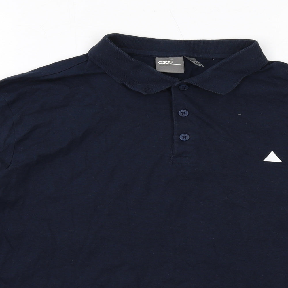 ASOS Mens Blue Cotton Polo Size L Collared Button