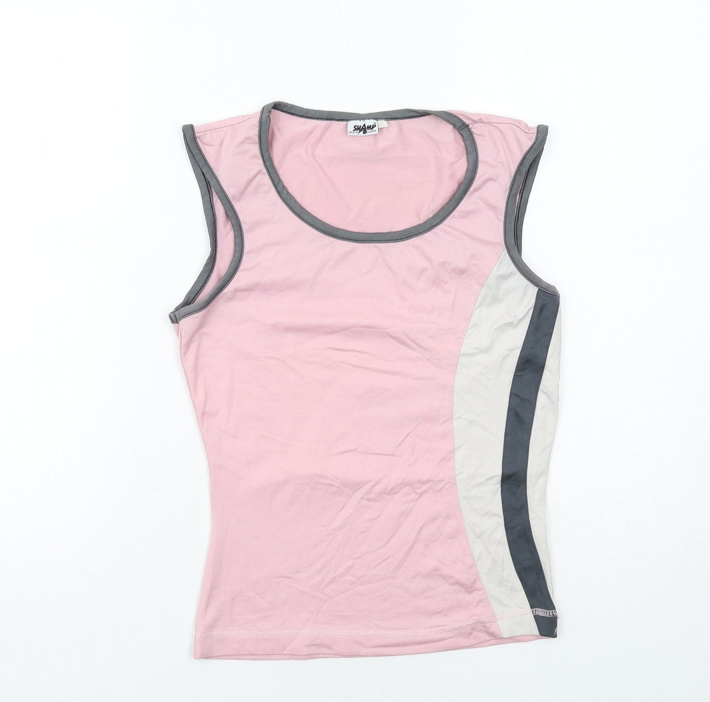 Shamp Womens Pink Colourblock Polyamide Basic Tank Size S Scoop Neck