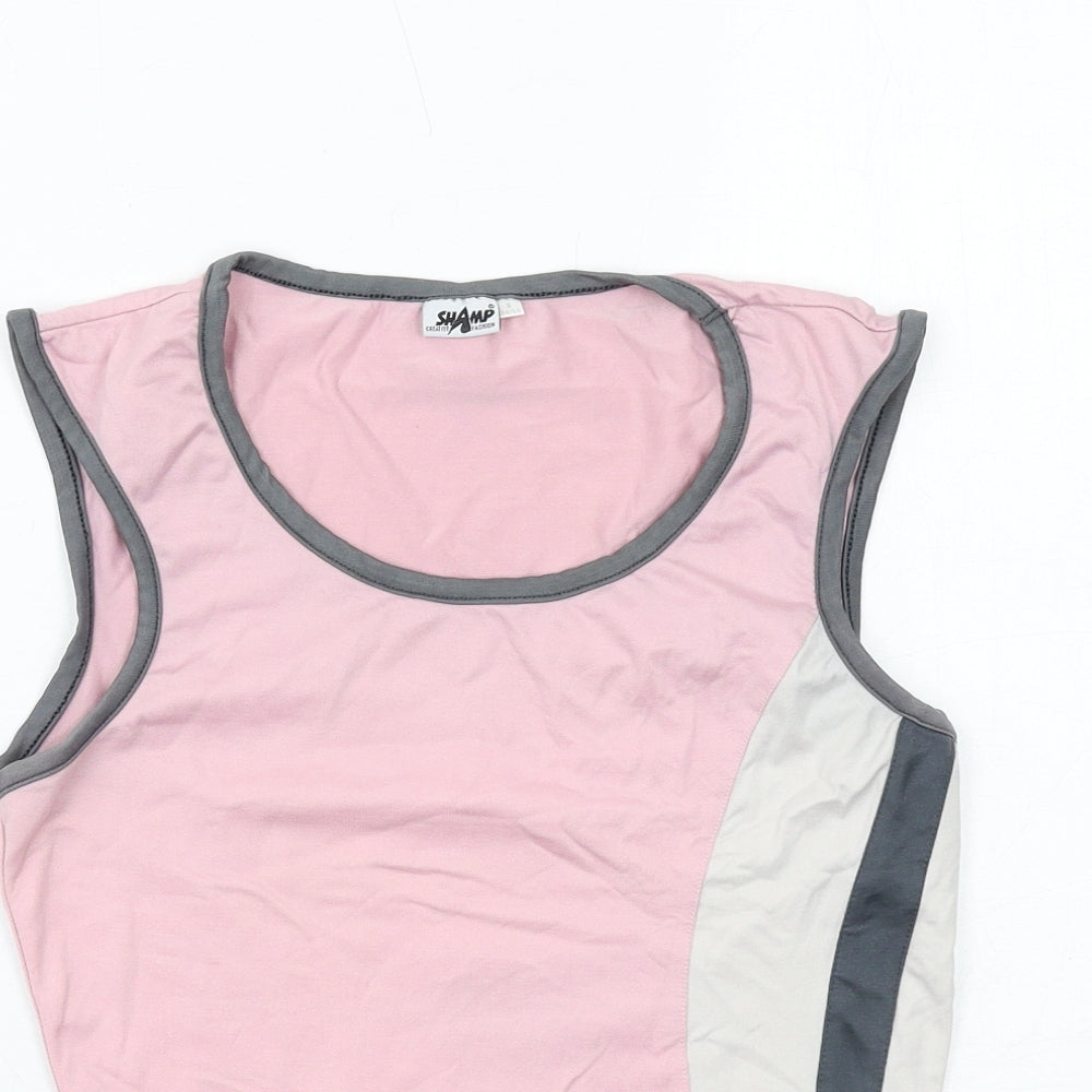 Shamp Womens Pink Colourblock Polyamide Basic Tank Size S Scoop Neck
