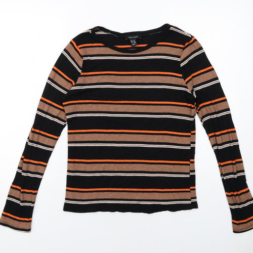 New Look Womens Black Striped Viscose Basic T-Shirt Size 16 Boat Neck - Ribbed