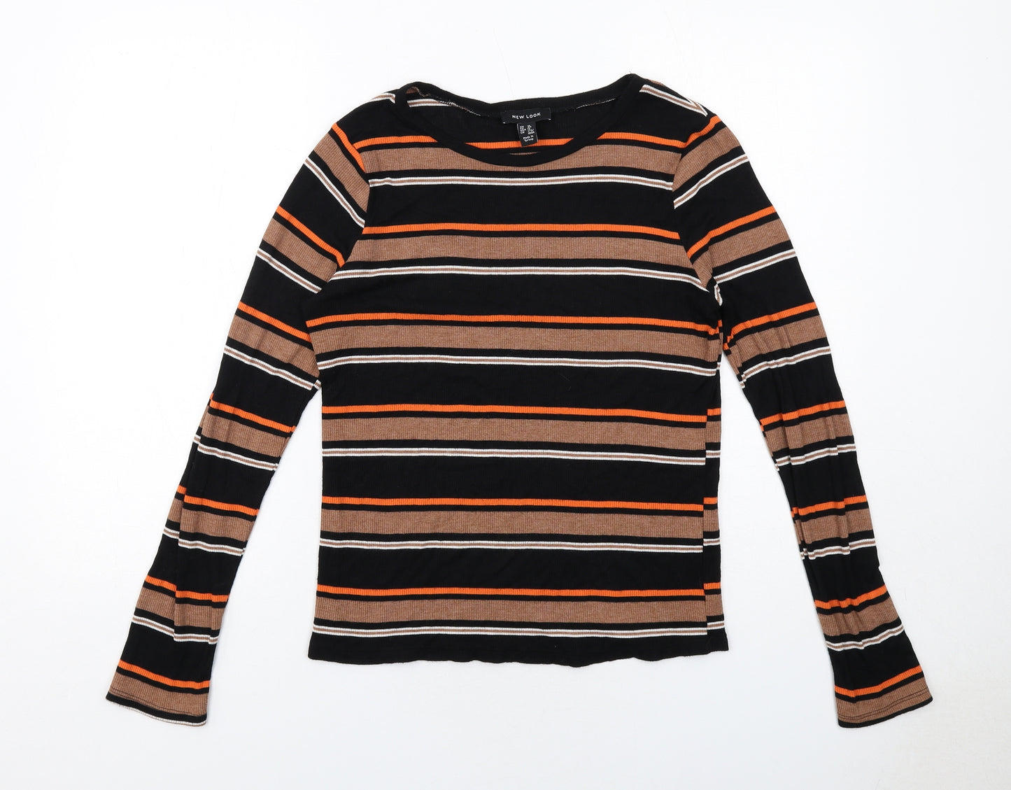 New Look Womens Black Striped Viscose Basic T-Shirt Size 16 Boat Neck - Ribbed