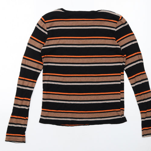 New Look Womens Black Striped Viscose Basic T-Shirt Size 16 Boat Neck - Ribbed