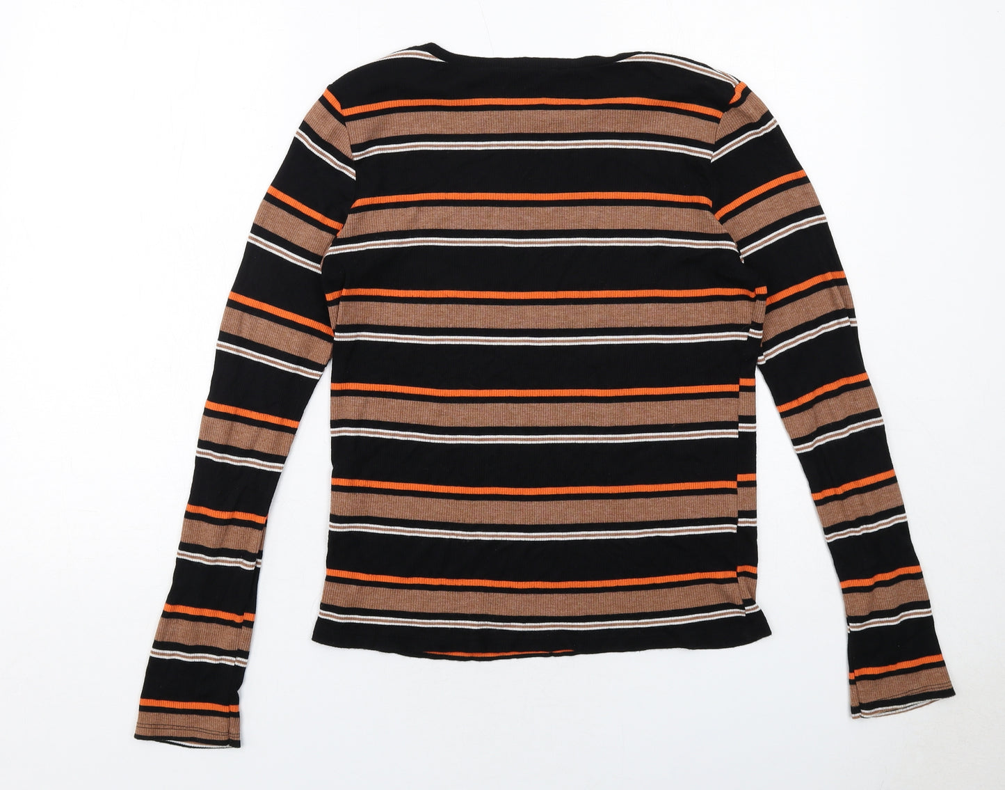 New Look Womens Black Striped Viscose Basic T-Shirt Size 16 Boat Neck - Ribbed