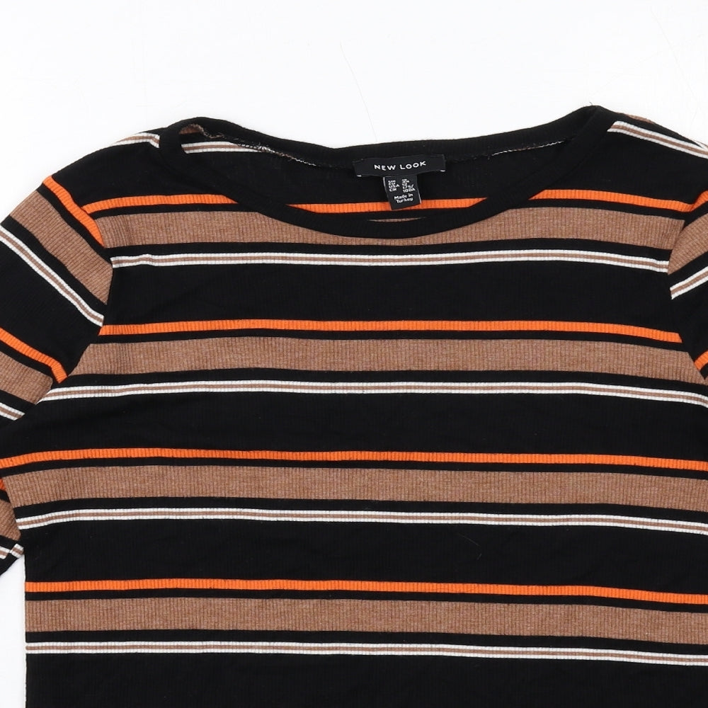 New Look Womens Black Striped Viscose Basic T-Shirt Size 16 Boat Neck - Ribbed